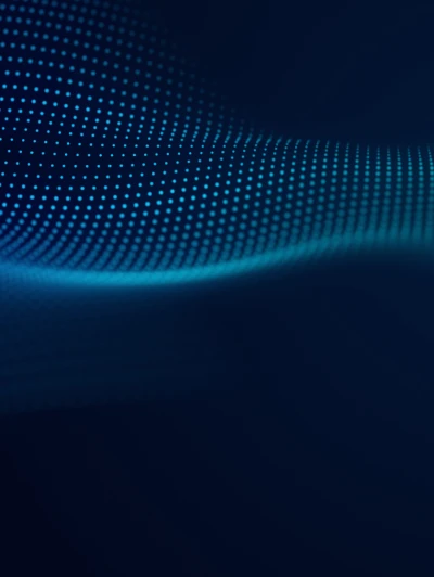 Abstract blue wave pattern of glowing dots