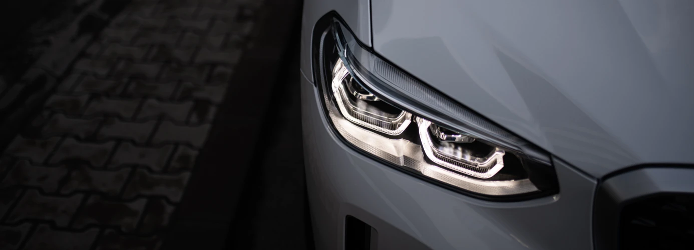 Close-up of a modern car headlight