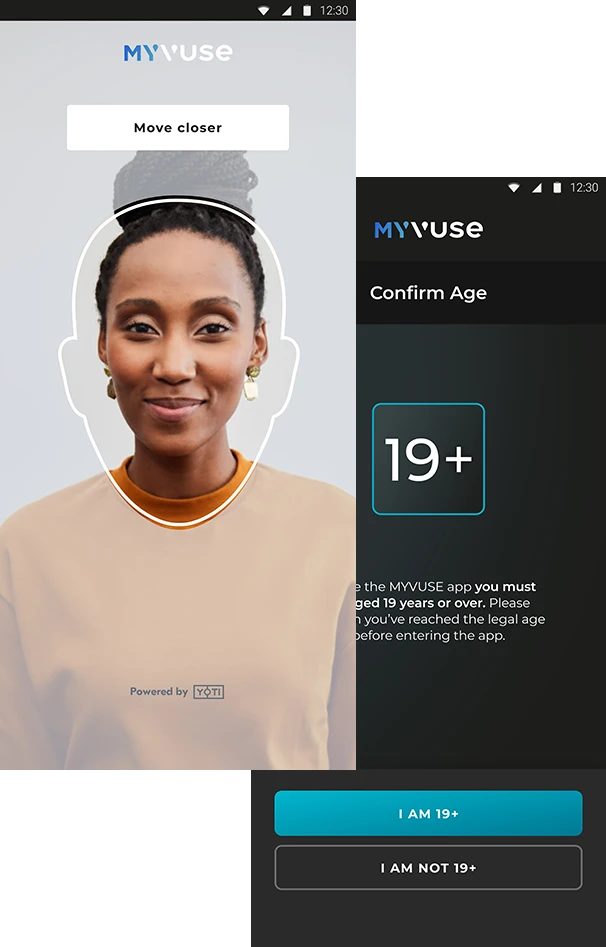 Screens showing YOTI age recognition app