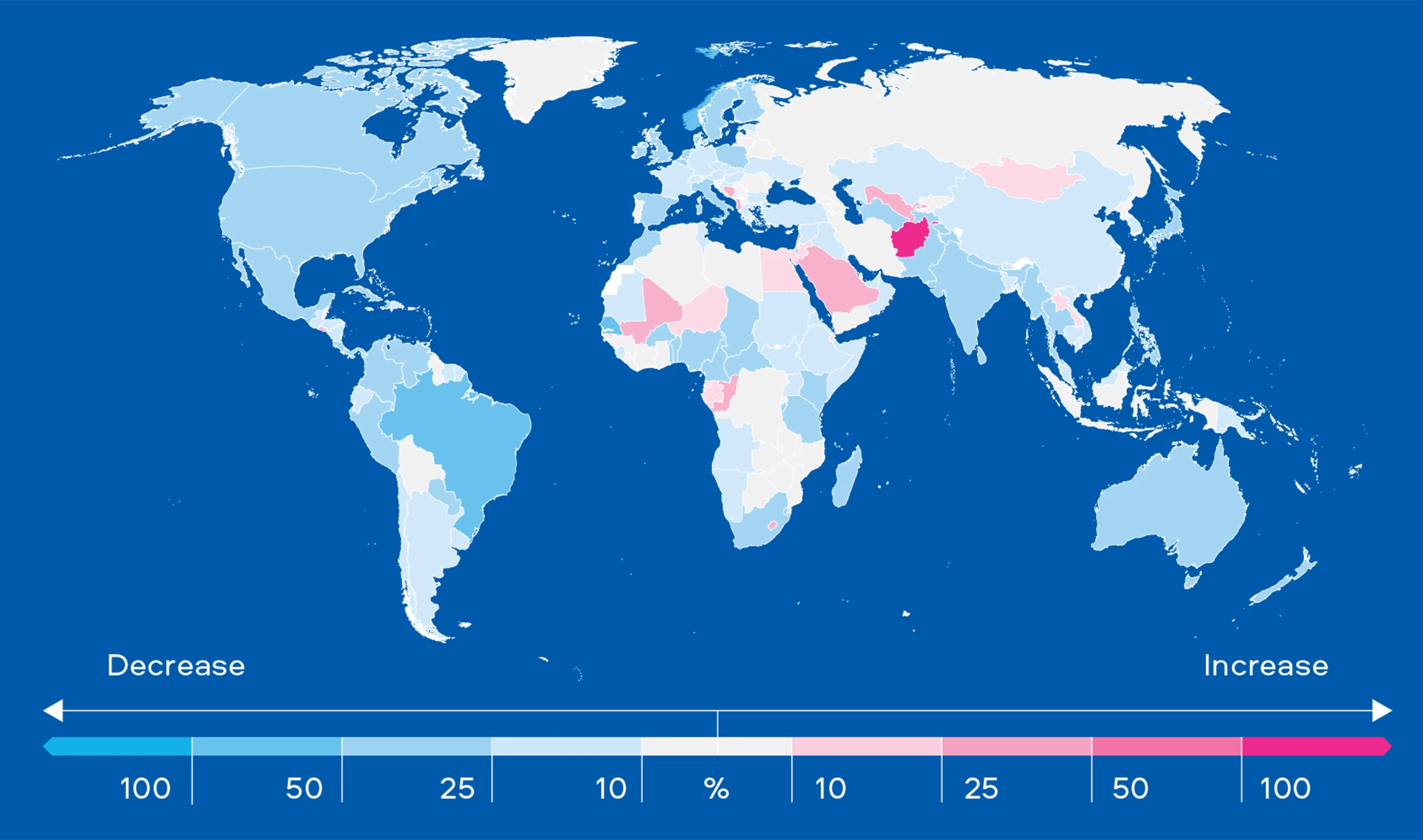 World map showing countries where smoking prevalence has increased or decreased since 1990