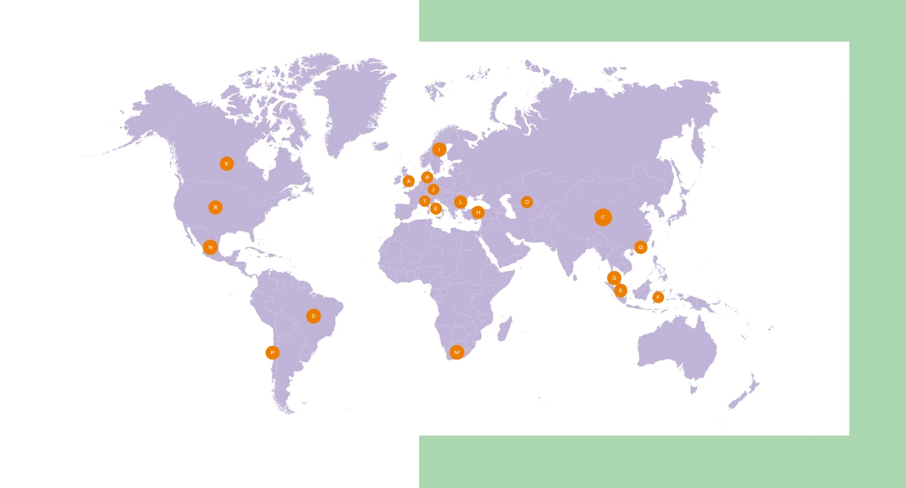 World map of R&D locations