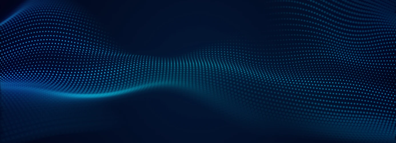 Abstract blue wave pattern of glowing dots