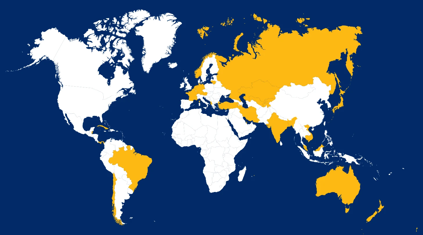 Map showing where oral nicotine pouches are banned or otherwise not available
